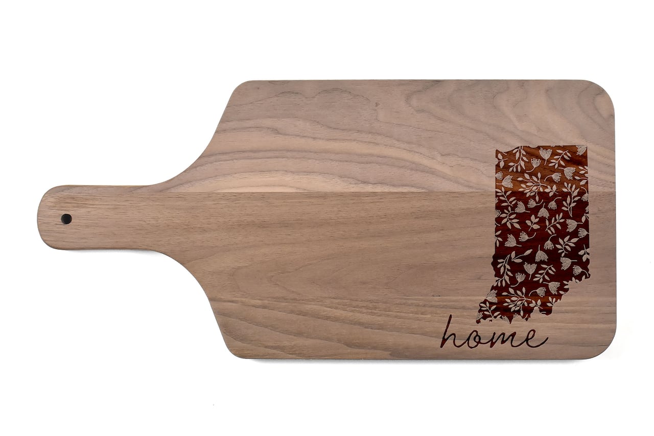 17" Floral Home State Walnut Paddle Cutting Board